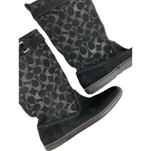 Coach Maressa Signature Logo Mid Calf Black Suede Boots Size 7.5 Flat Winter